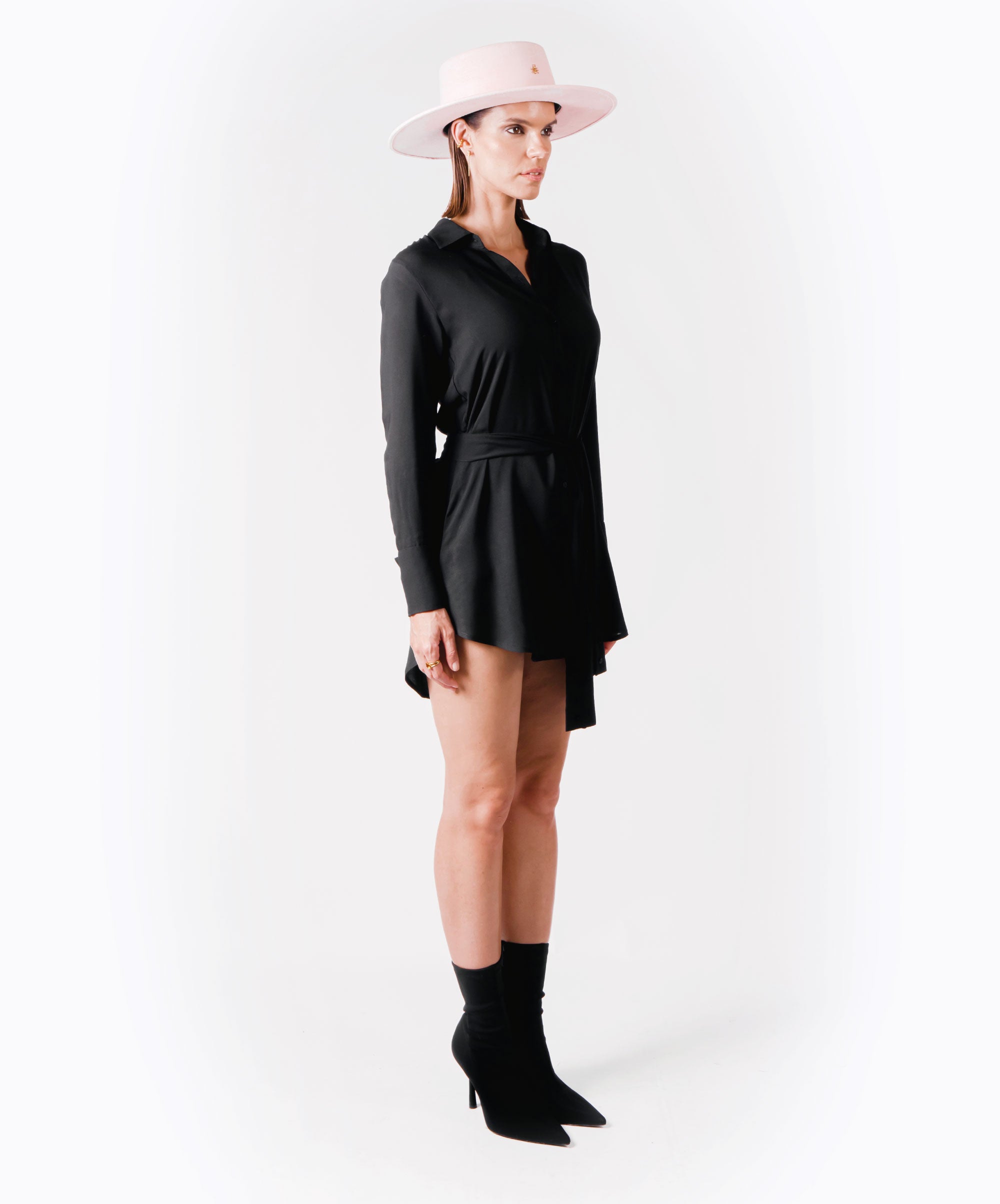 HUG BLACK VISCOSE SHIRT DRESS