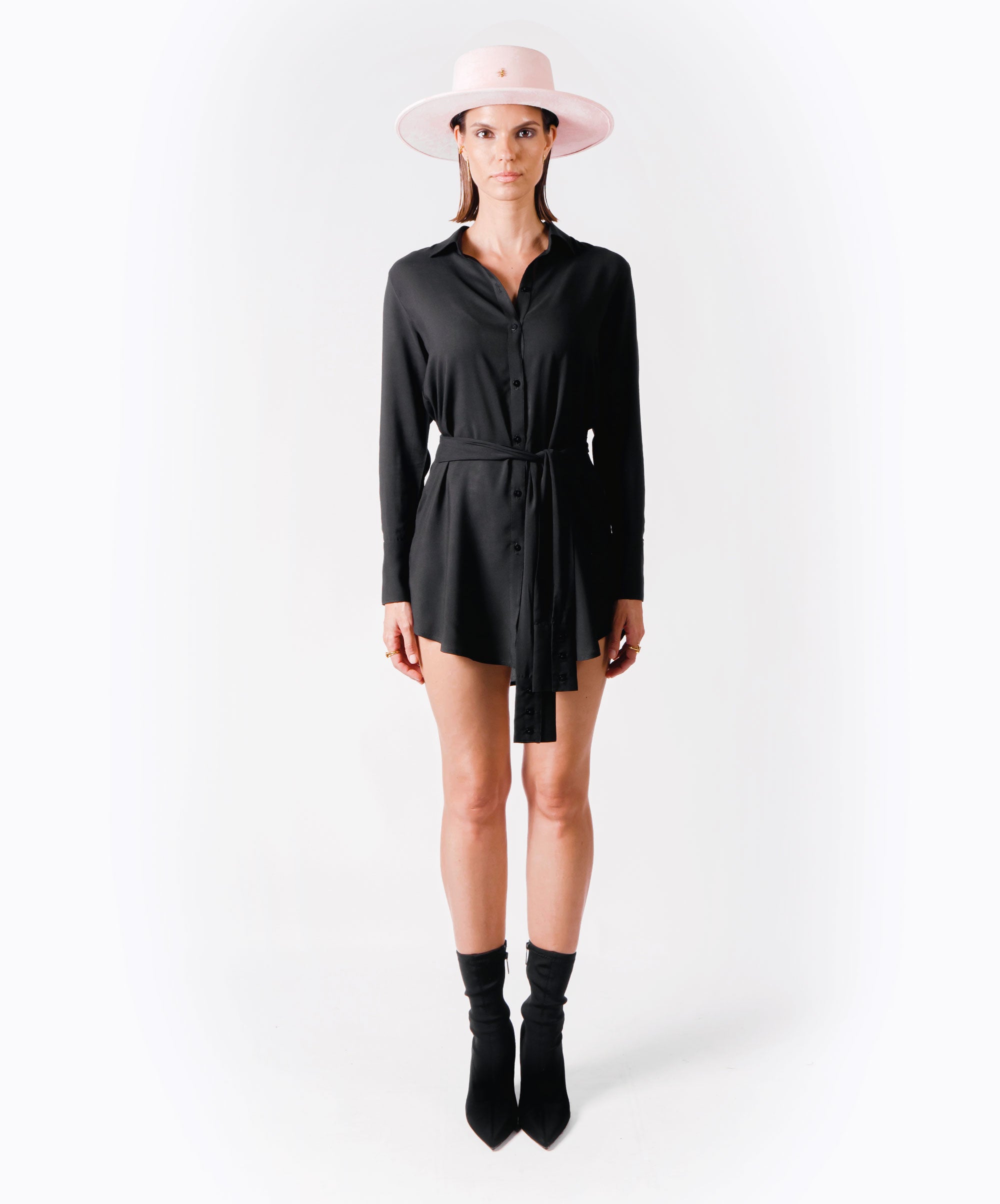 HUG BLACK VISCOSE SHIRT DRESS