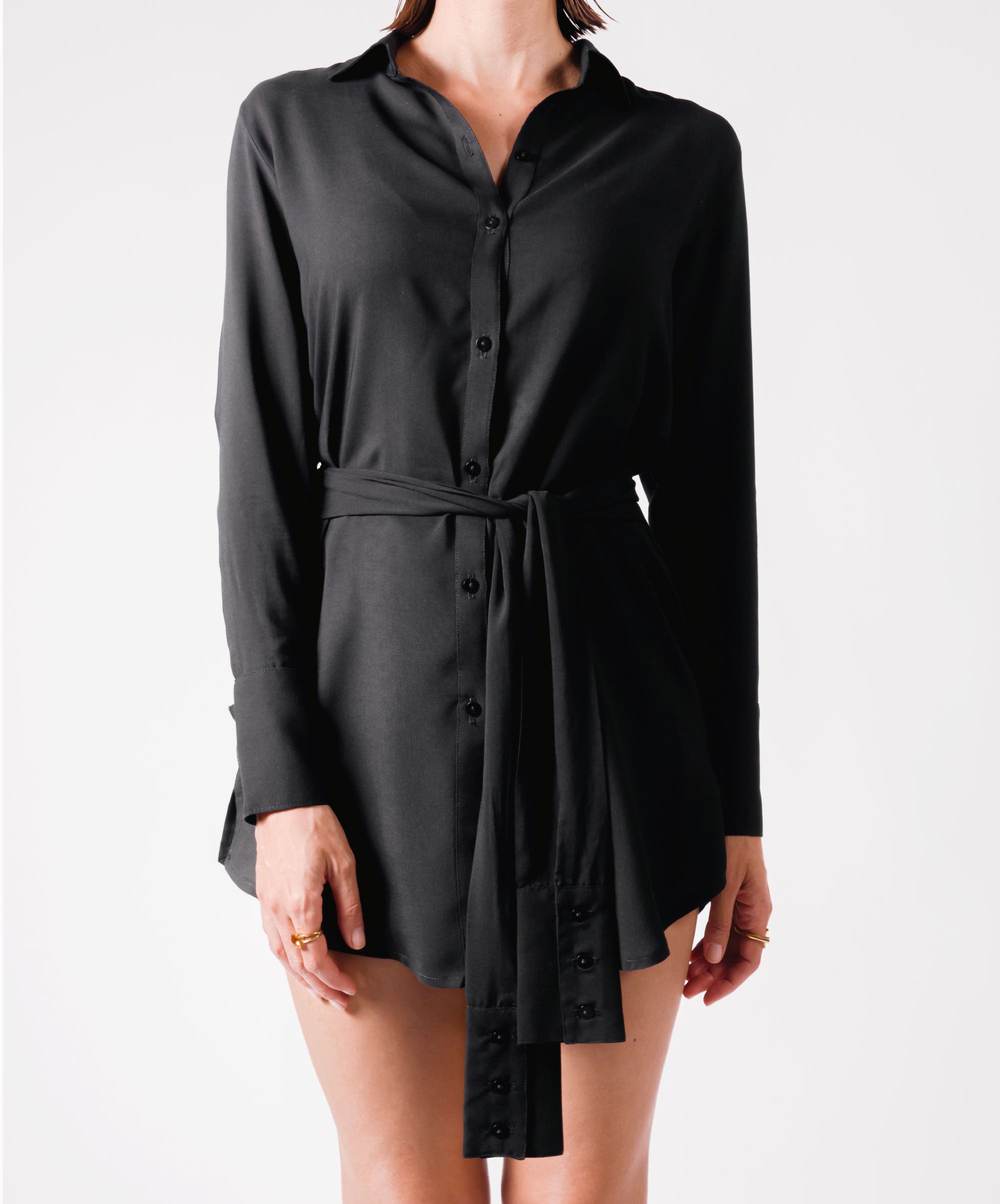 HUG BLACK VISCOSE SHIRT DRESS