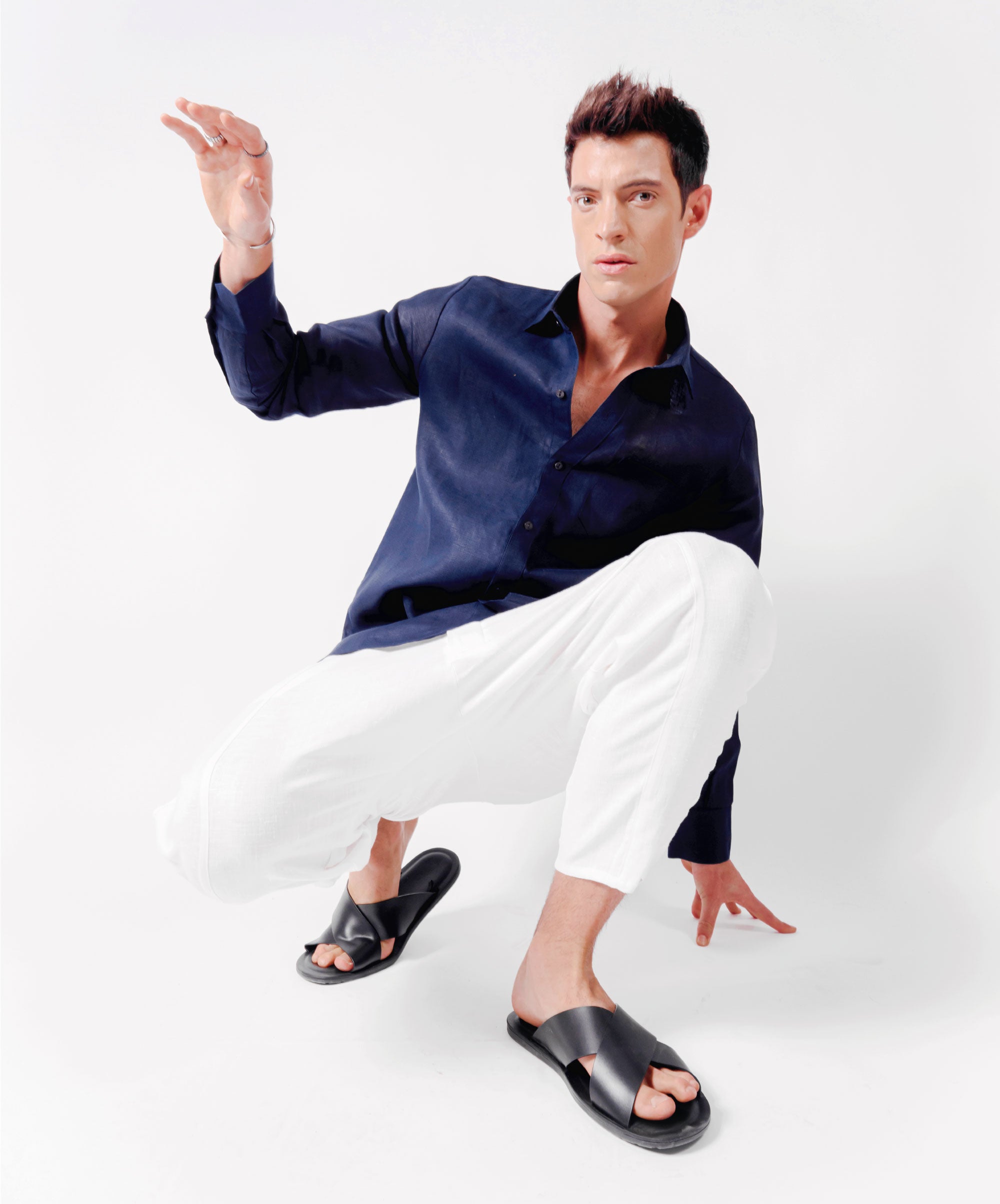 OPEN BUTTON BLUE SHIRT