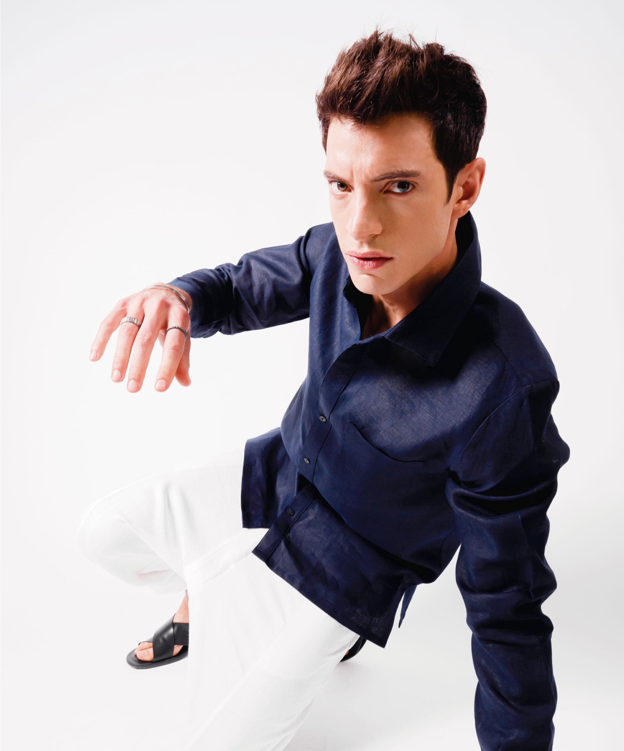 OPEN BUTTON BLUE SHIRT