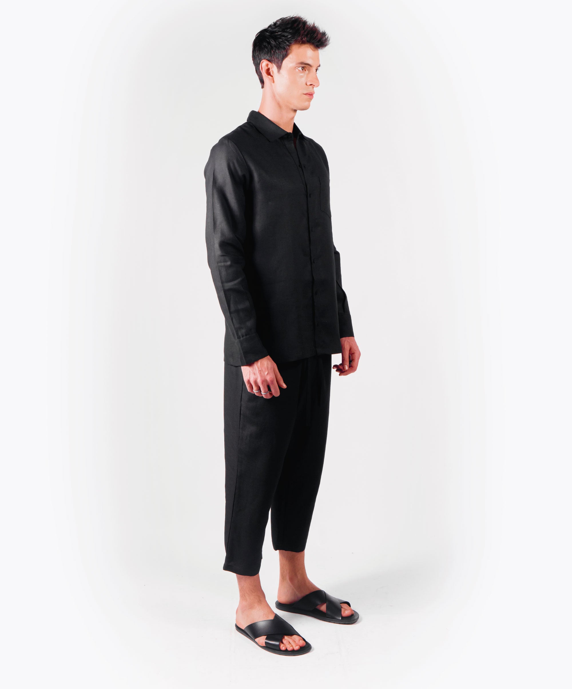 OPEN BUTTON BLACK SHIRT