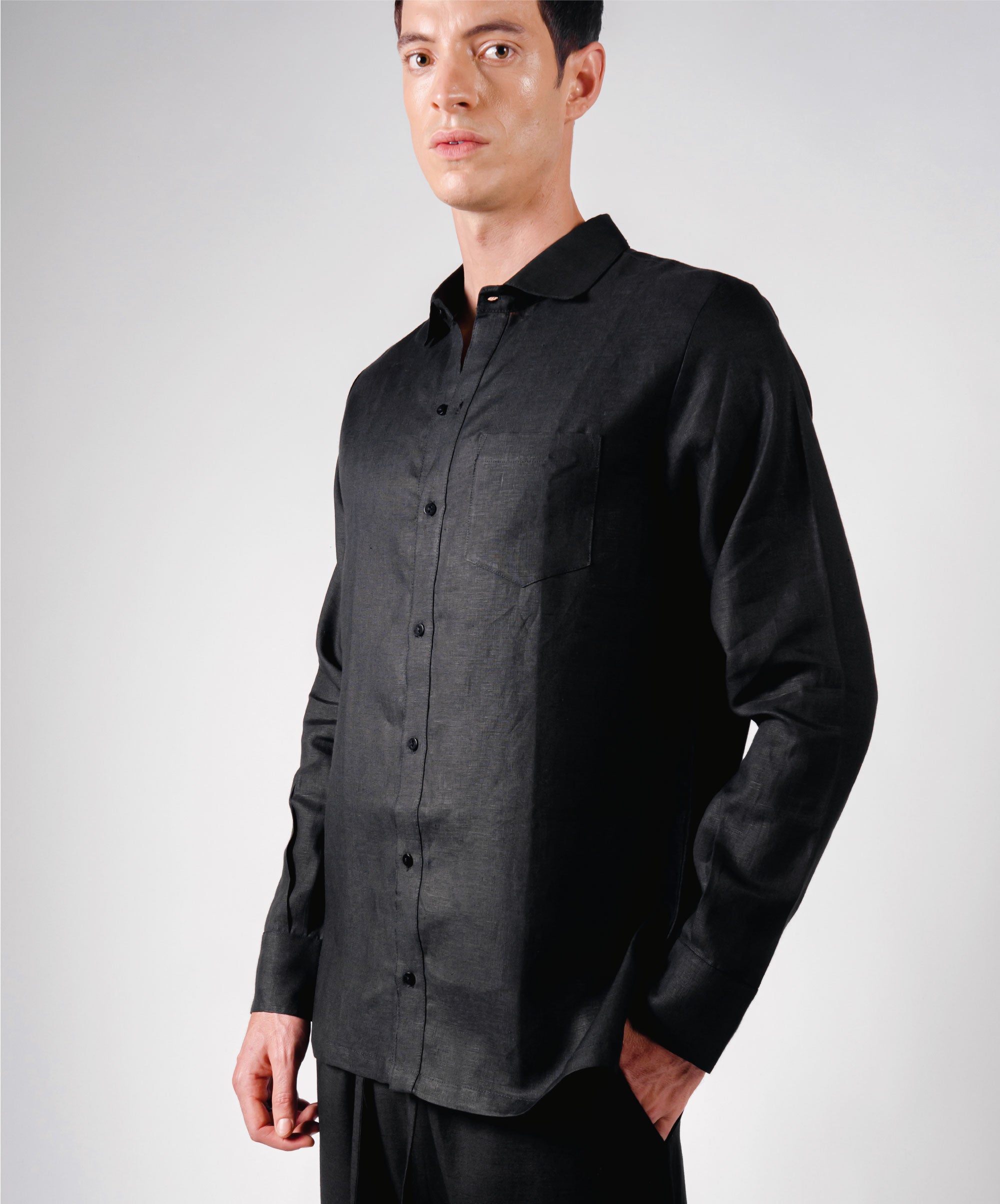 OPEN BUTTON BLACK SHIRT