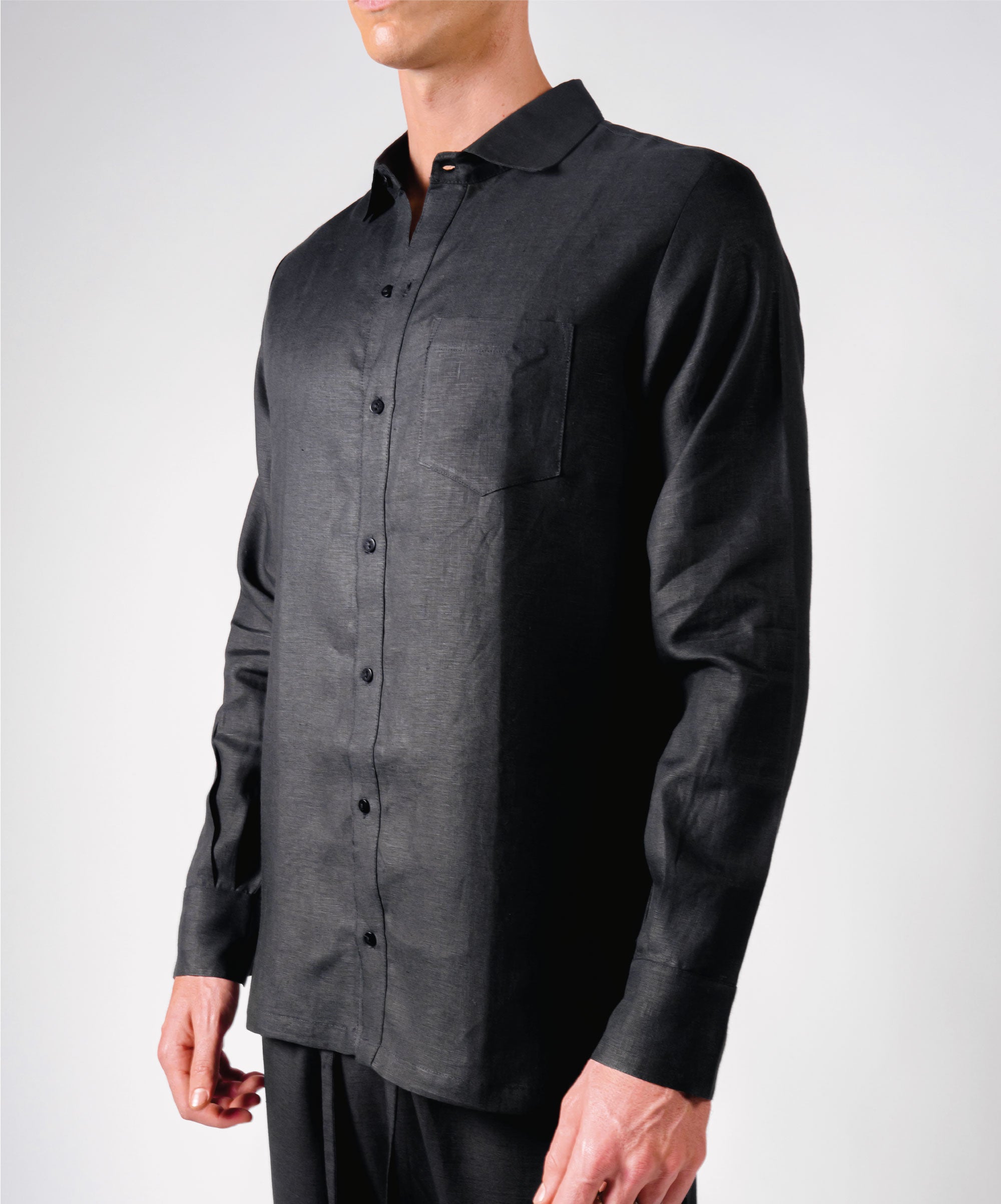 OPEN BUTTON BLACK SHIRT