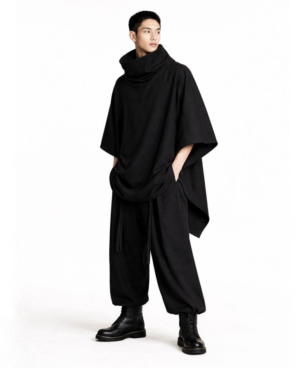 SEEKER BLACK WOOL PONCHO - DE LA ROSA TULUM