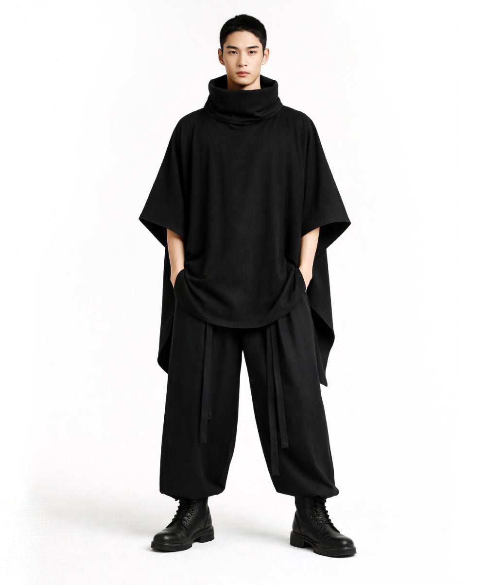 SEEKER BLACK WOOL PONCHO - DE LA ROSA TULUM