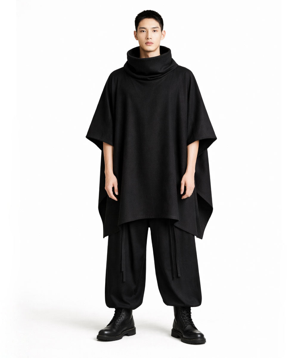 SEEKER BLACK WOOL PONCHO - DE LA ROSA TULUM