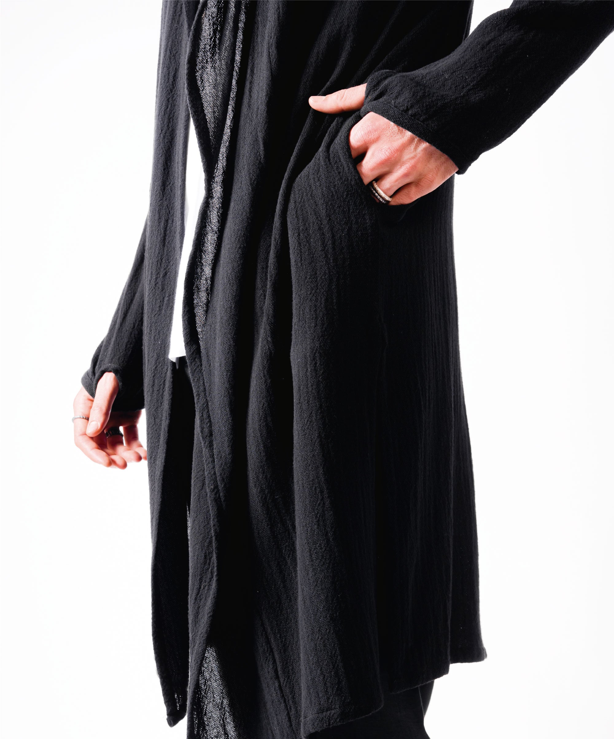 WANDER LONG HOODIE BLACK COAT