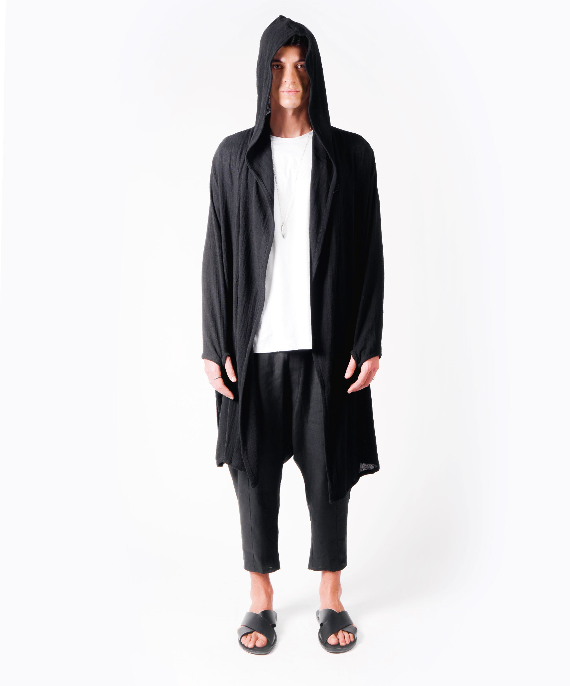 WANDER LONG HOODIE BLACK COAT