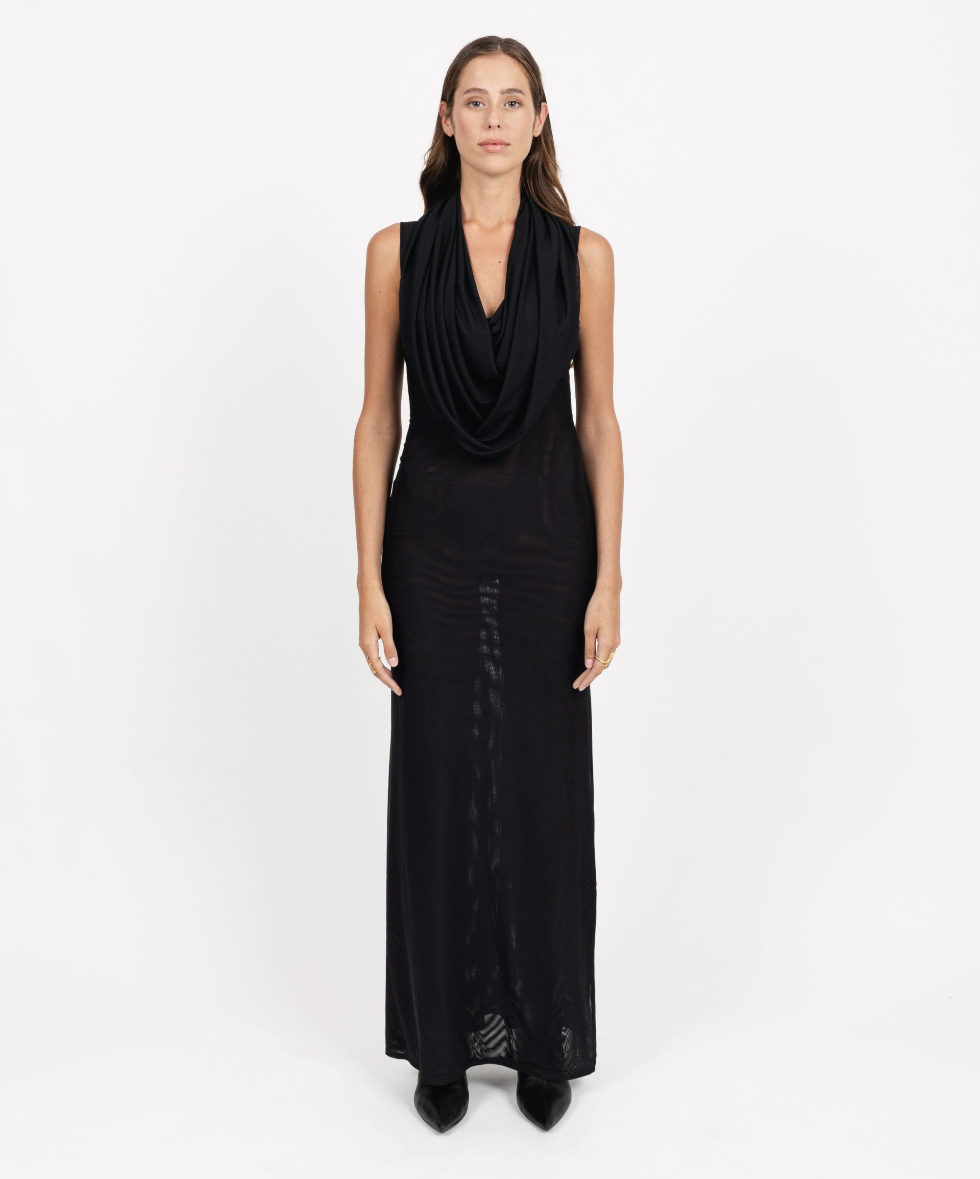 AHEAD SLEEVELESS HOODED DRESS