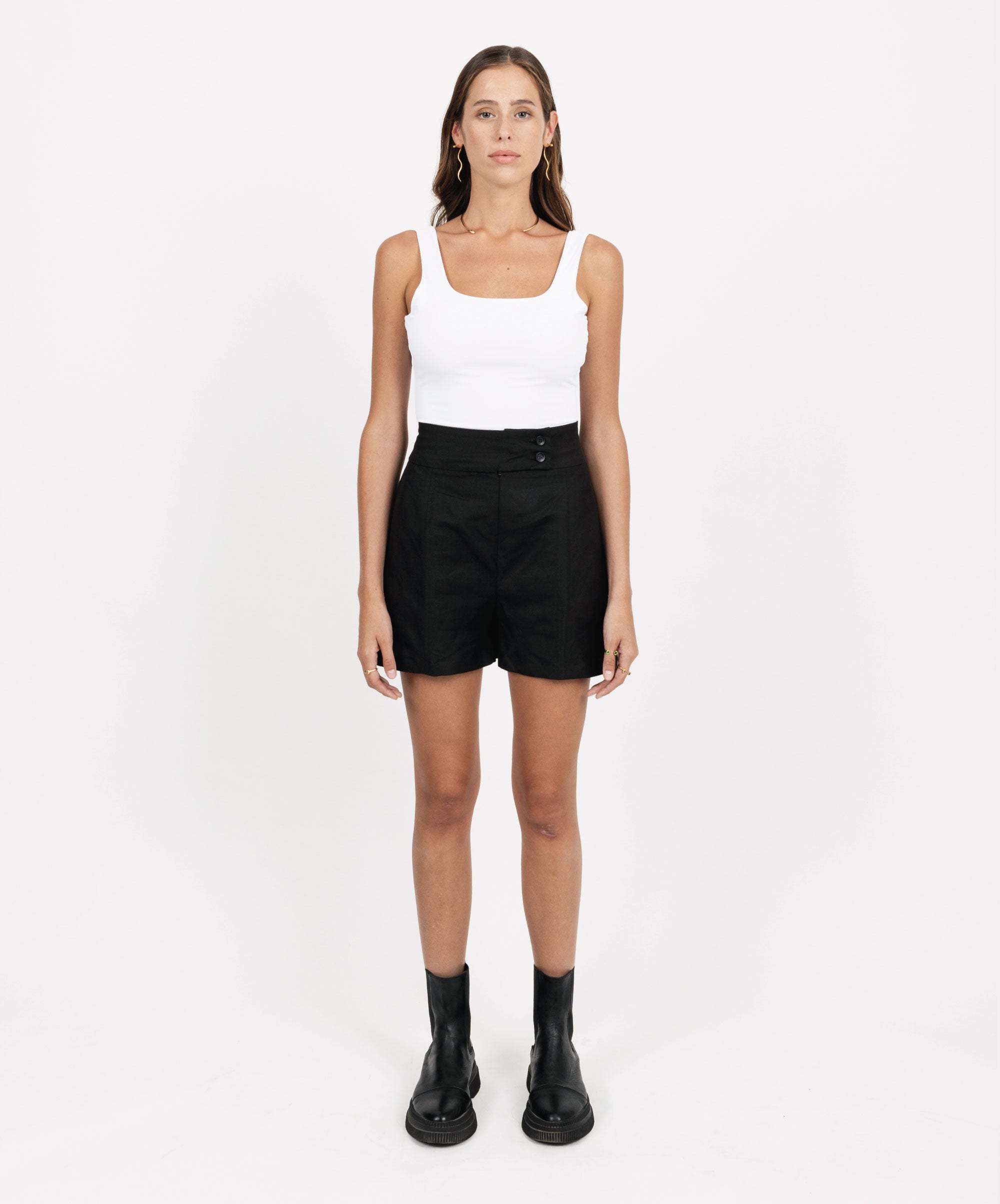 YES BLACK LINEN COTTON SHORTS - DE LA ROSA TULUM