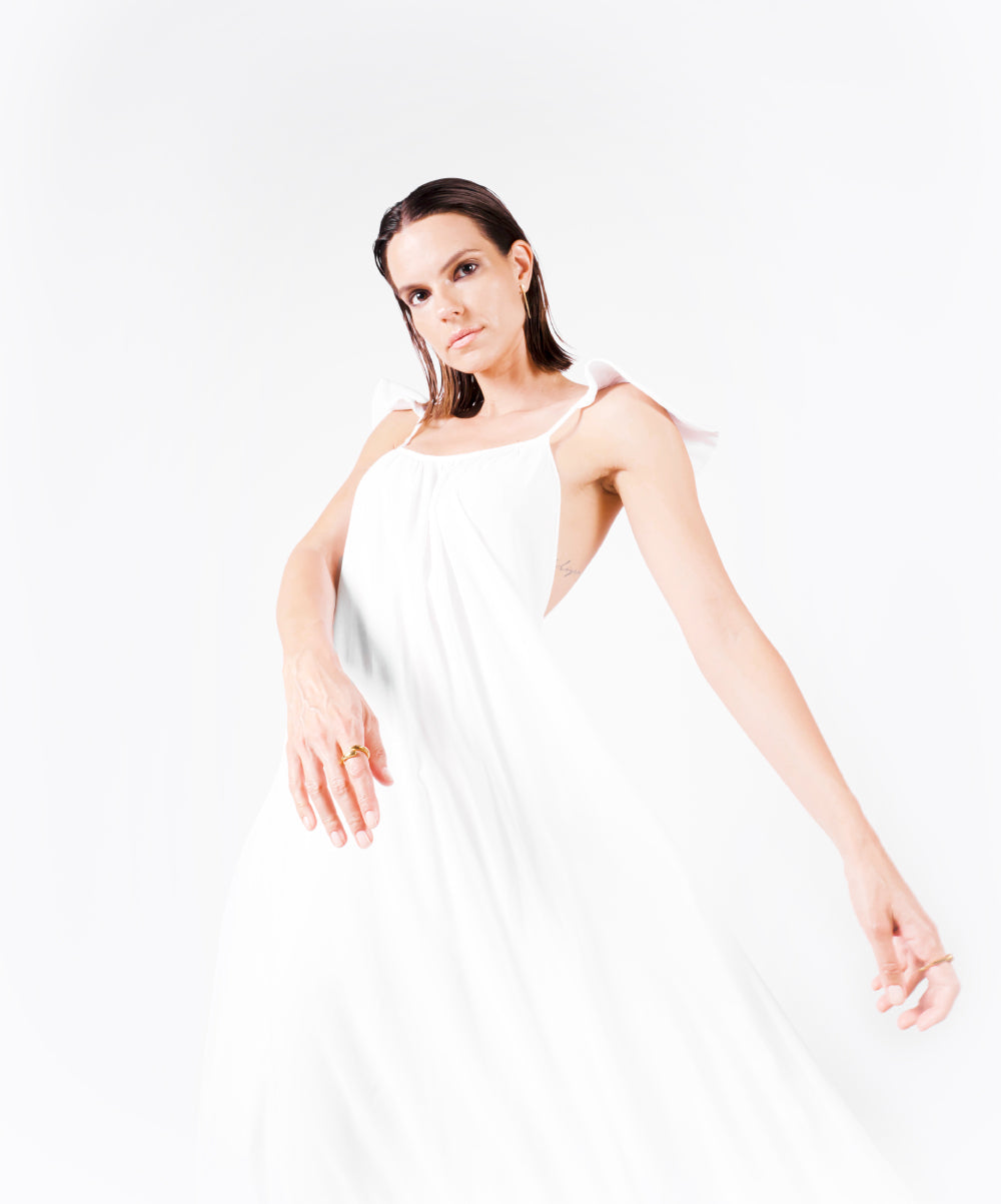 WINGS LONG WHITE DRESS - DE LA ROSA TULUM