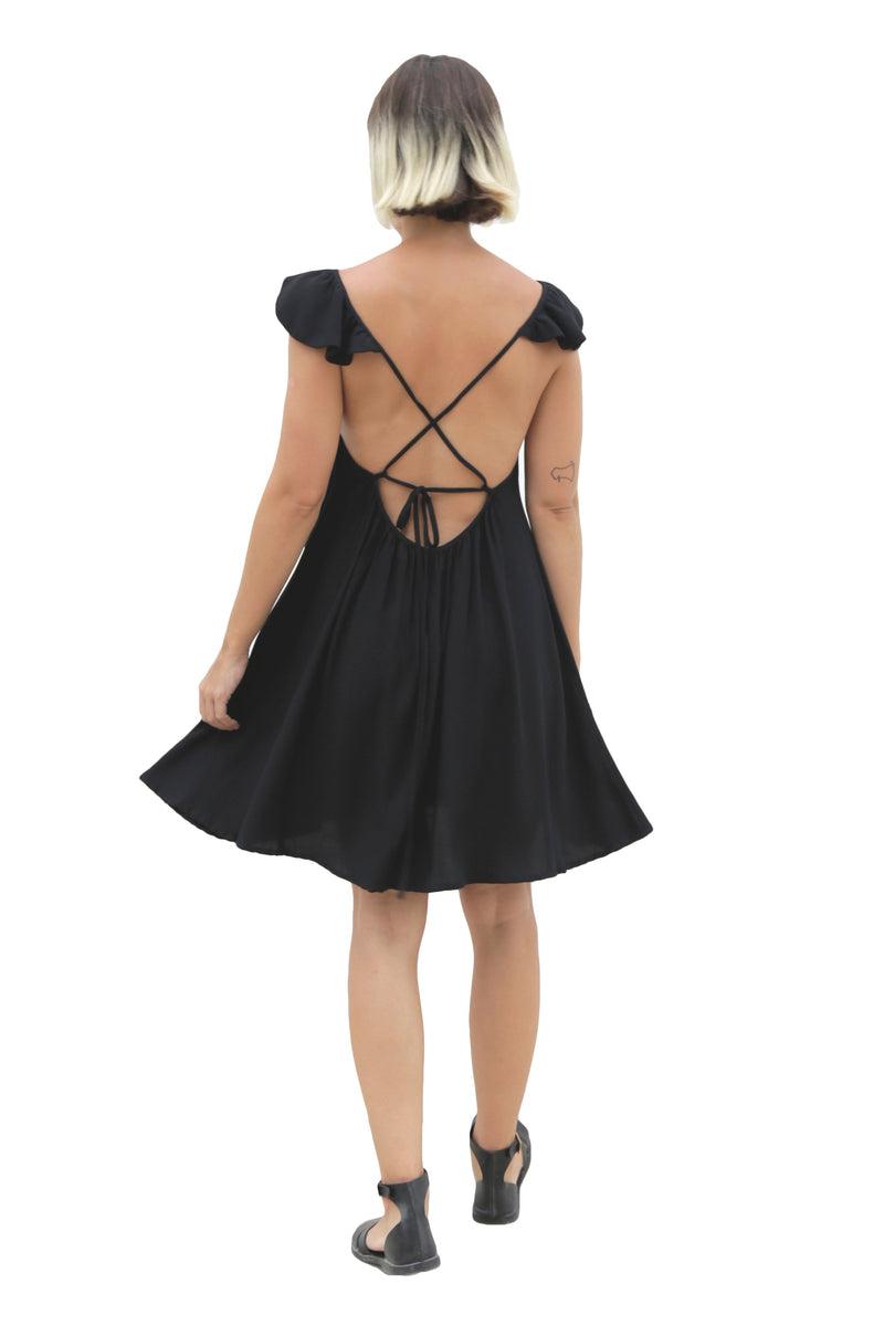 WINGS SHORT BLACK DRESS - DE LA ROSA TULUM