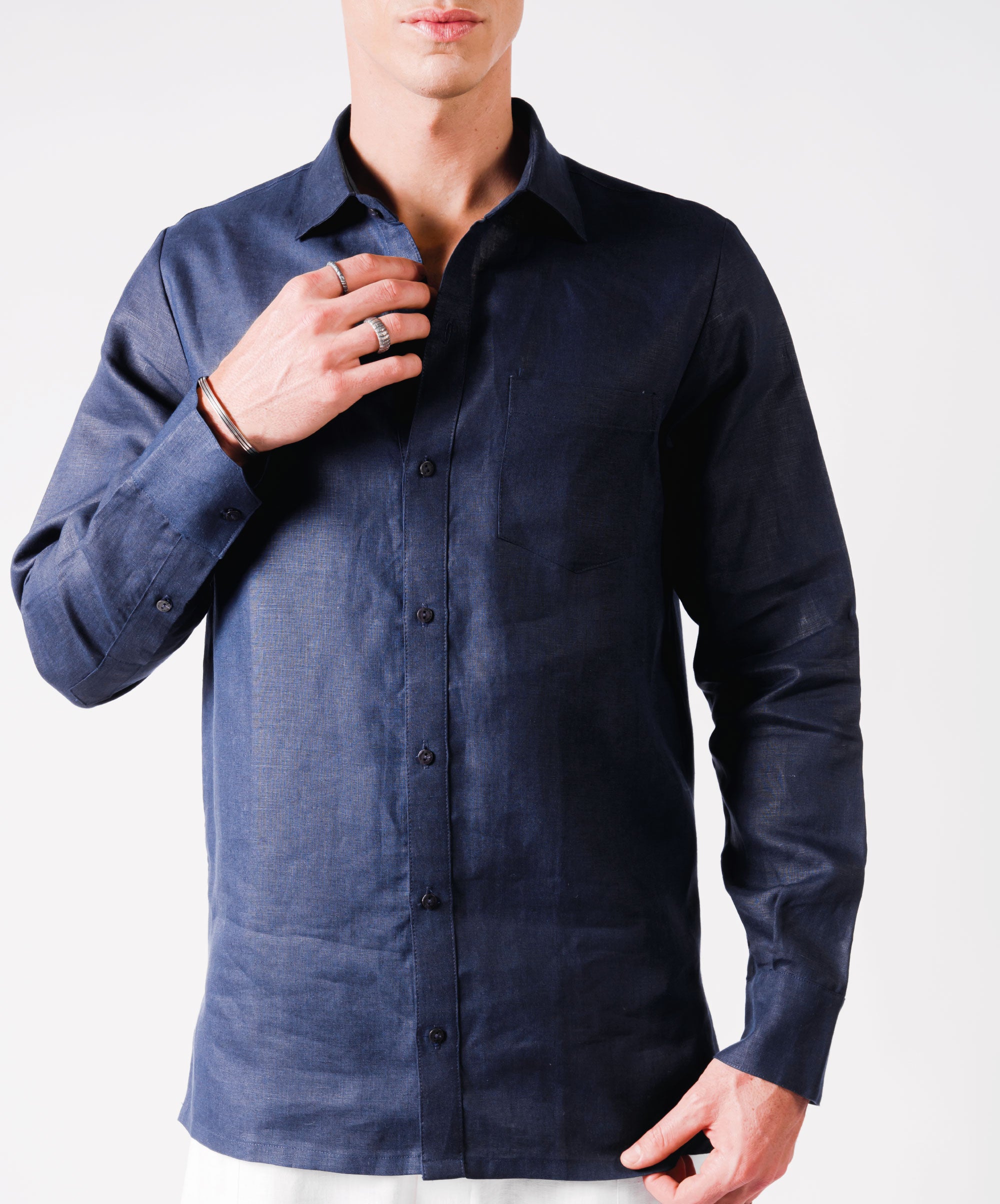 OPEN BUTTON BLUE SHIRT