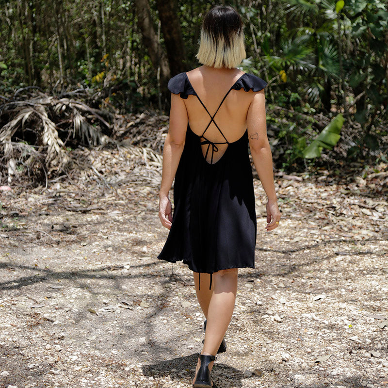 WINGS SHORT BLACK DRESS - DE LA ROSA TULUM