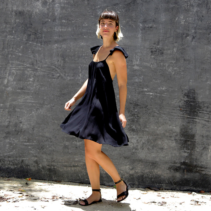 WINGS SHORT BLACK DRESS - DE LA ROSA TULUM