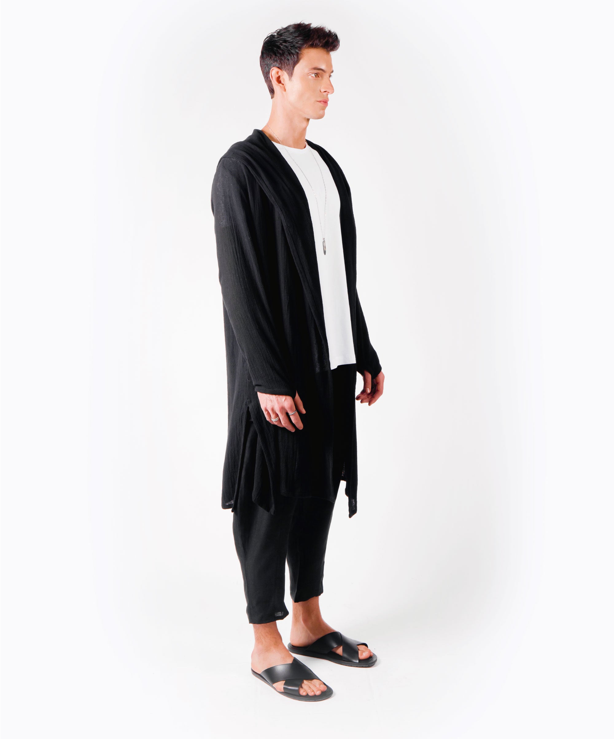 WANDER LONG HOODIE BLACK COAT