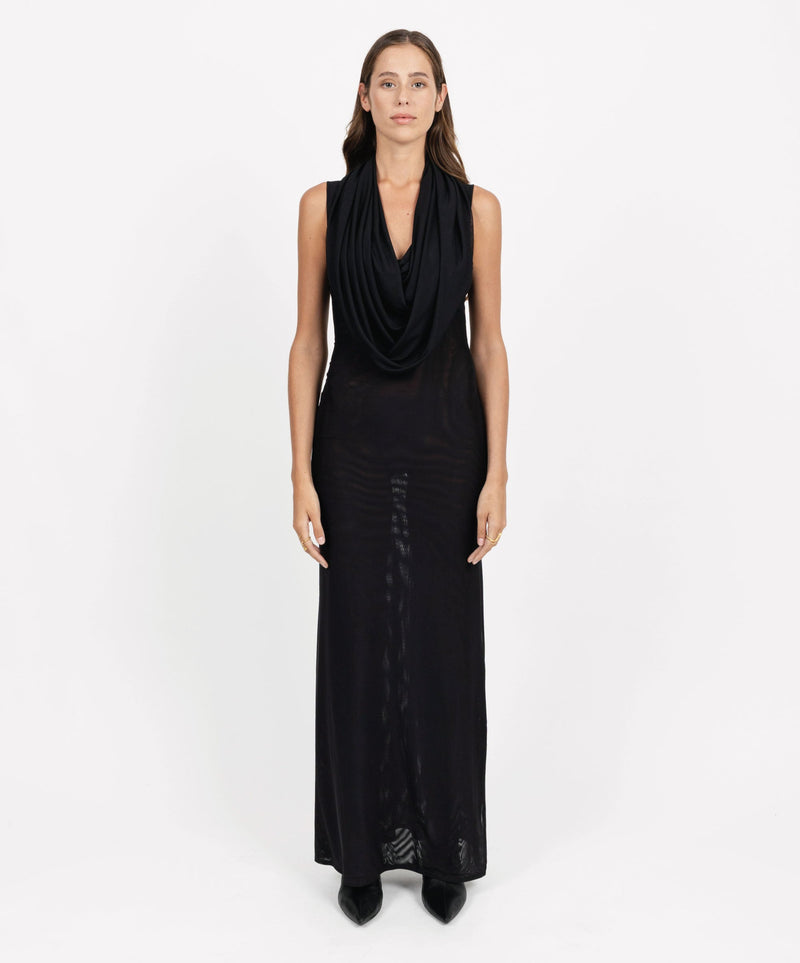 AHEAD SLEEVELESS HOODED DRESS